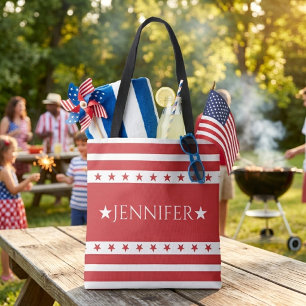 Red and White Patriotic Stars and Stripes Custom Tote Bag