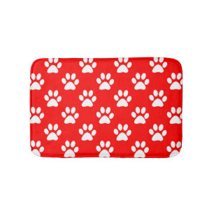 Red and white paw prints pattern bath mat
