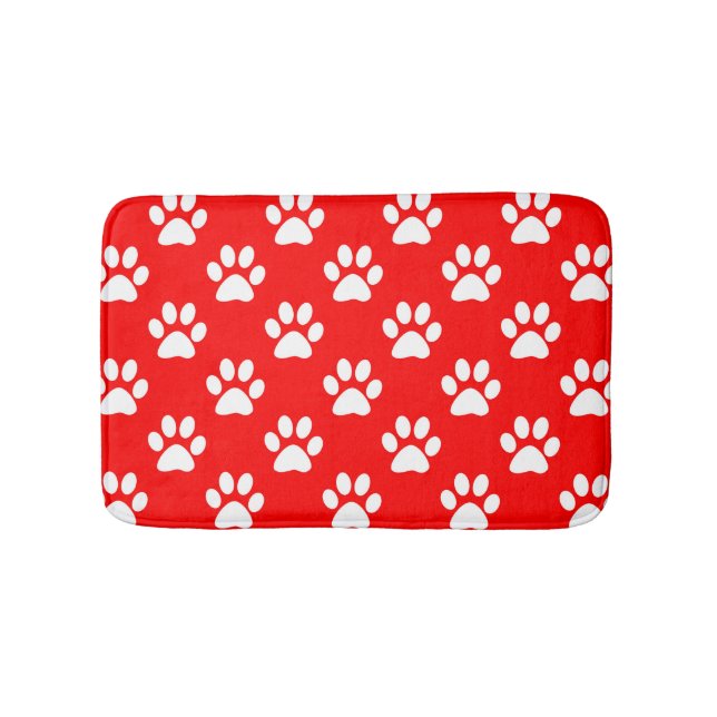 Red and white paw prints pattern bath mat (Front)