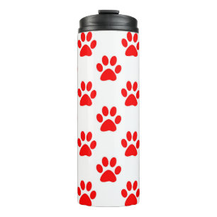 Red and white paw prints pattern thermal tumbler