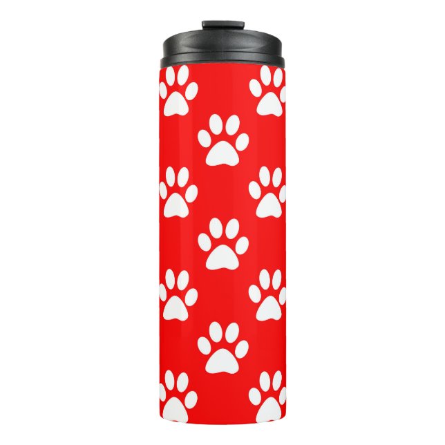 Red and white paw prints pattern thermal tumbler (Front)