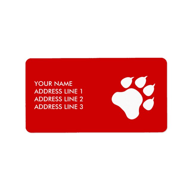 Red And White Paw With Text - Choose Your Colour Label (Front)