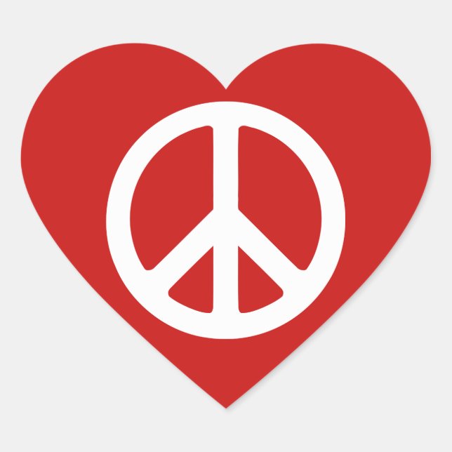 Red and White Peace Symbol Heart Sticker (Front)