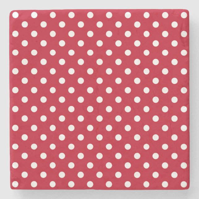Red and White Peas Pattern Stone Coaster (Front)