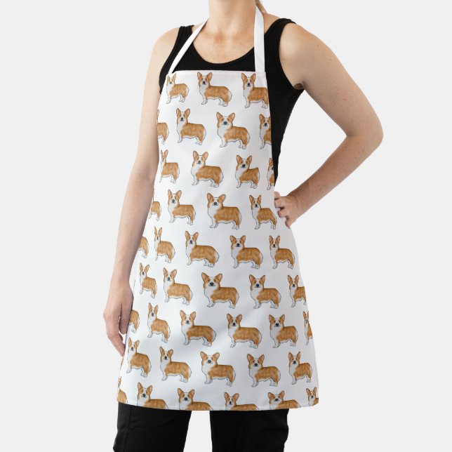 Red And White Pembroke Welsh Corgi Dog Art Pattern Apron (Insitu)