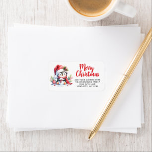Red and White Penguin Personalised Christmas Label