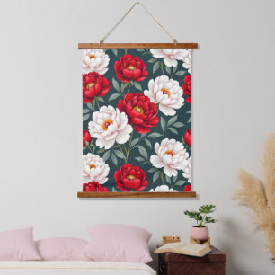 Red and white peony flowers  hanging tapestry