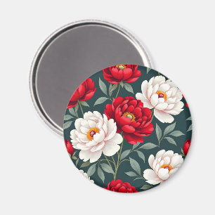 Red and white peony flowers magnet