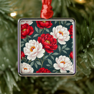 Red and white peony flowers metal tree decoration