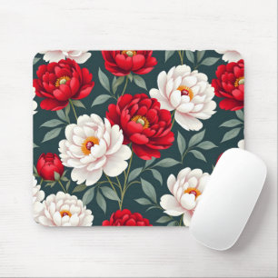 Red and white peony flowers mouse mat