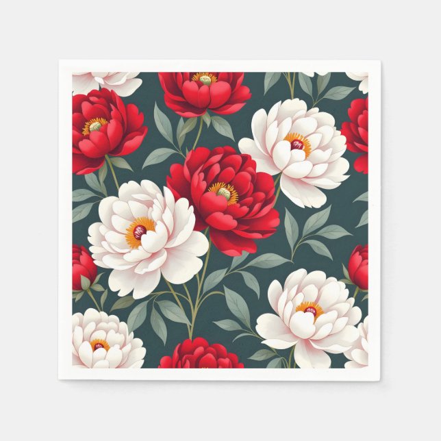 Red and white peony flowers  napkin (Front)