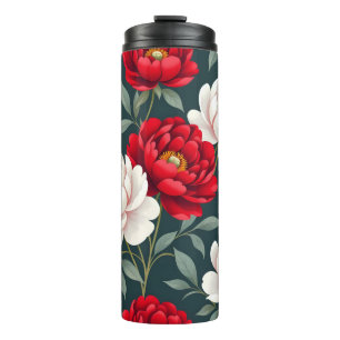 Red and white peony flowers thermal tumbler