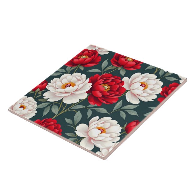Red and white peony flowers  tile (Side)
