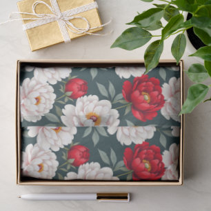 Red and white peony flowers  tissue paper