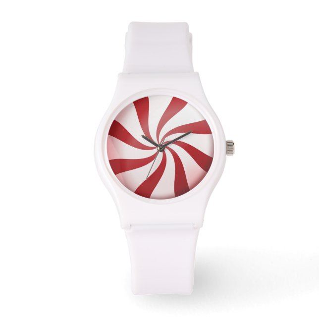 Red and White Peppermint Candy Holiday Watch (Front)