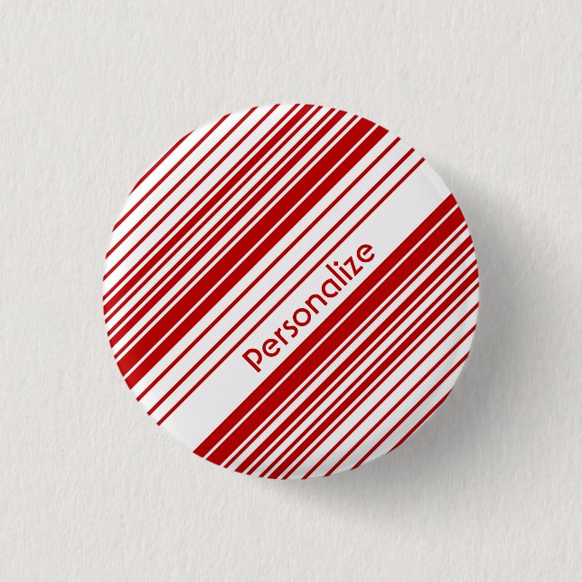 Red and White Peppermint Candy Stripes With Name 3 Cm Round Badge (Front)