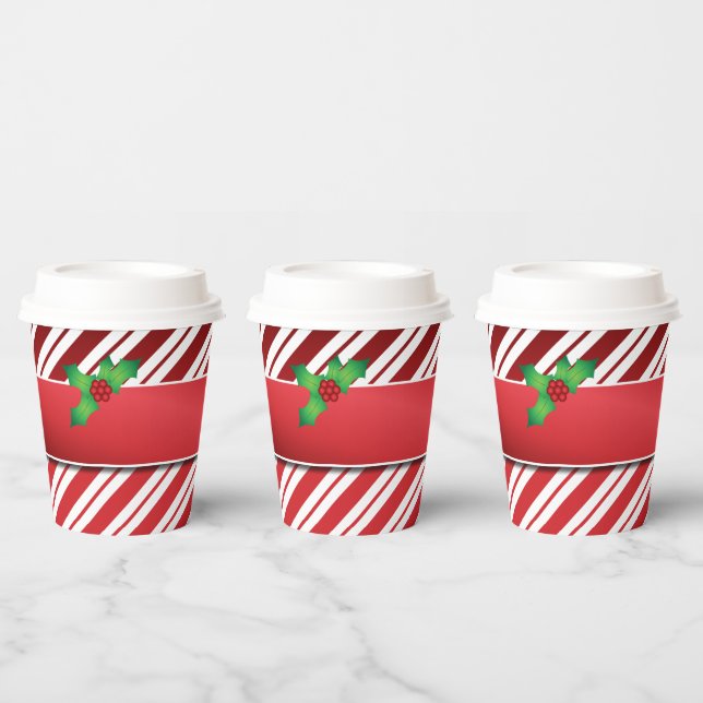 Red And White Peppermint Stripes With Mistletoe Paper Cups (Multi)