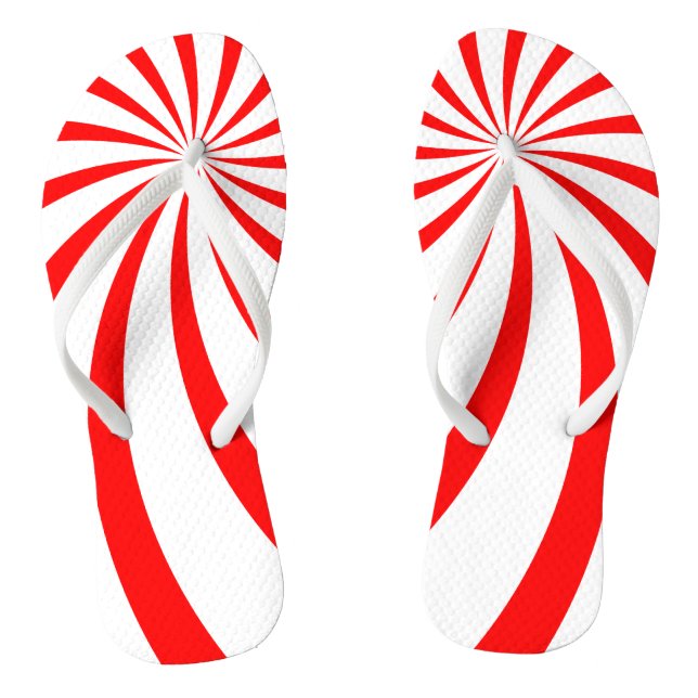 Red and White Peppermint Sunburst Pattern Flip Flops (Footbed)