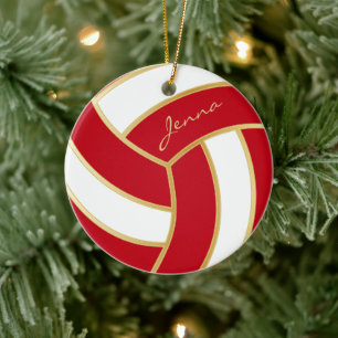 Red and White Personalise Volleyball Ceramic Tree Decoration