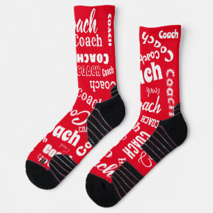 Red and White Personalised Coach Gift Name Art Socks