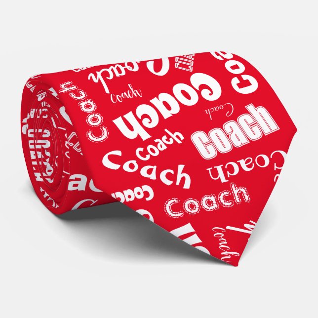 Red and White Personalised Coach Gift Name Art Tie (Rolled)