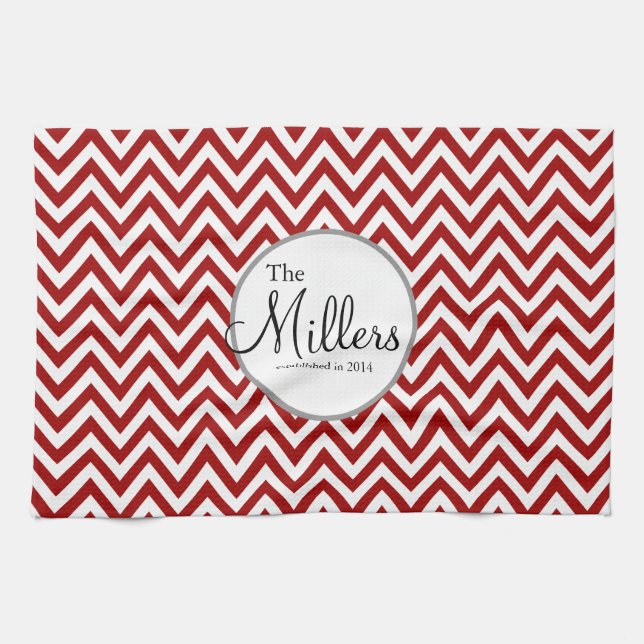 Red and White Personalised Dish Towel (Horizontal)