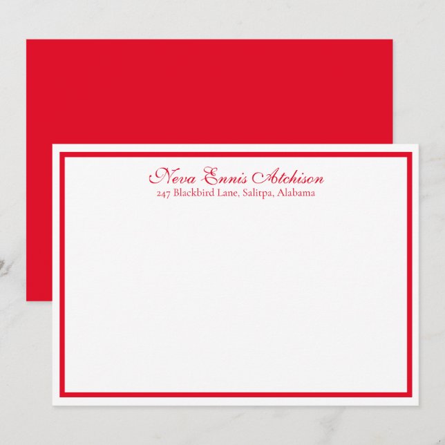 Red and White Personalised Flat Notecard (Front/Back)