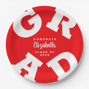 Red and White Personalised Graduation Paper Plate