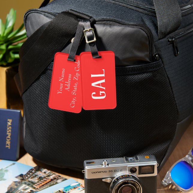 Red and White Personalised  Monogram Luggage Tag (Front & Back)