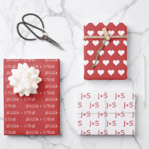 Red and White Personalised Name and Initials Wrapping Paper Sheet