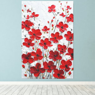 Red and White Petals Impasto Wall Art