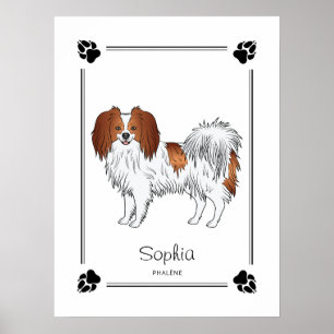 Red And White Phalène And Personalised Dog Name Poster