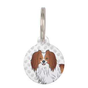 Red And White Phalène Cartoon Dog Head And Paws Pet Tag