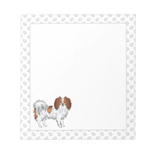 Red And White Phalène Cartoon Dog With Grey Paws Notepad