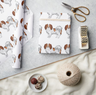 Red And White Phalène Toy Breed Dog Pattern Wrapping Paper
