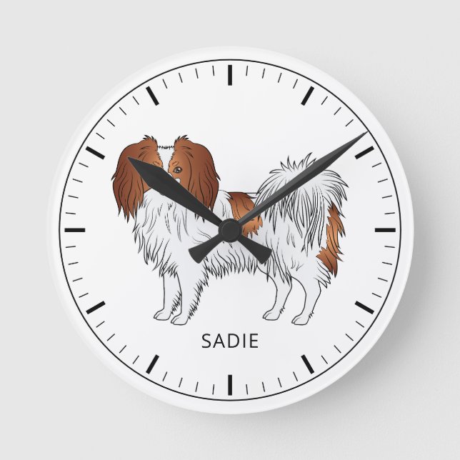 Red And White Phalène With Personalizable Name Round Clock (Front)