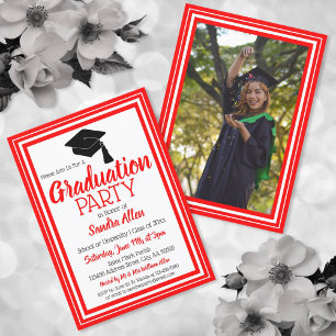 Red and White Photo Graduation Party Invitation
