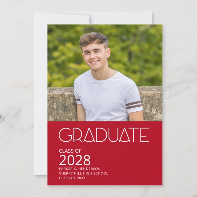 Red and White Photo Graduation Party Invitation (Front)