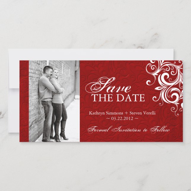 Red and White Photo Save The Date Invitation (Front)