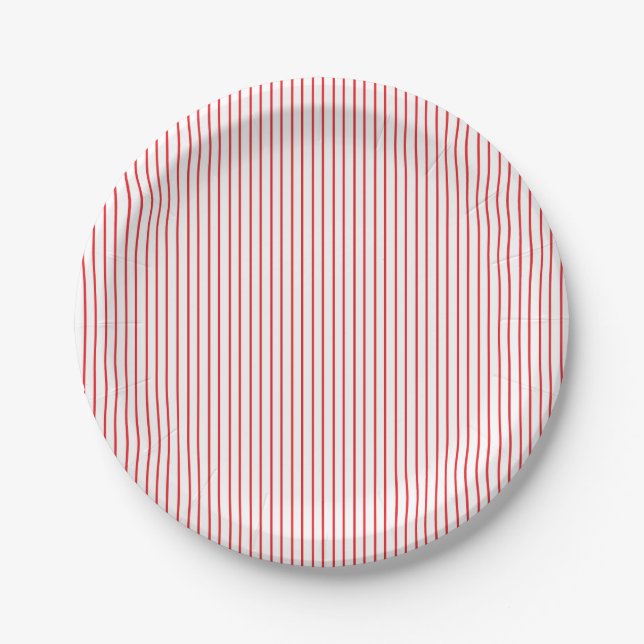 Red and White Pinstripe Paper Plates (Front)