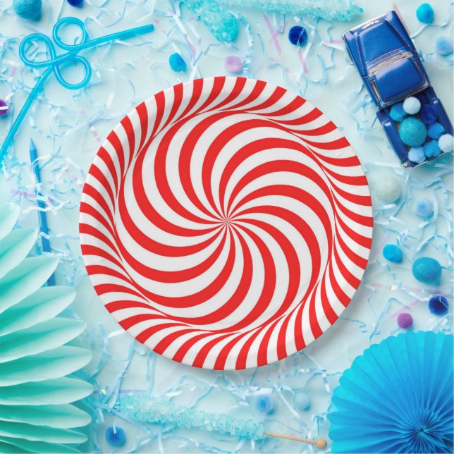 Red and White Pinwheel Paper Plate (Party)