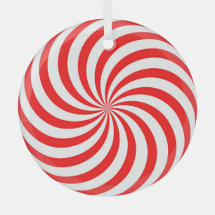 Red and White Pinwheel/Swirl Glass Tree Decoration