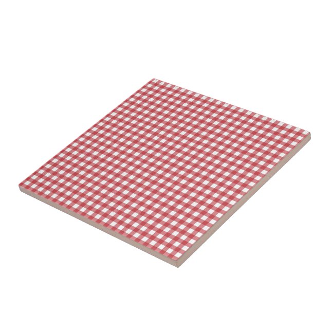 Red and White Plaid Checked - Customisable Tile (Side)
