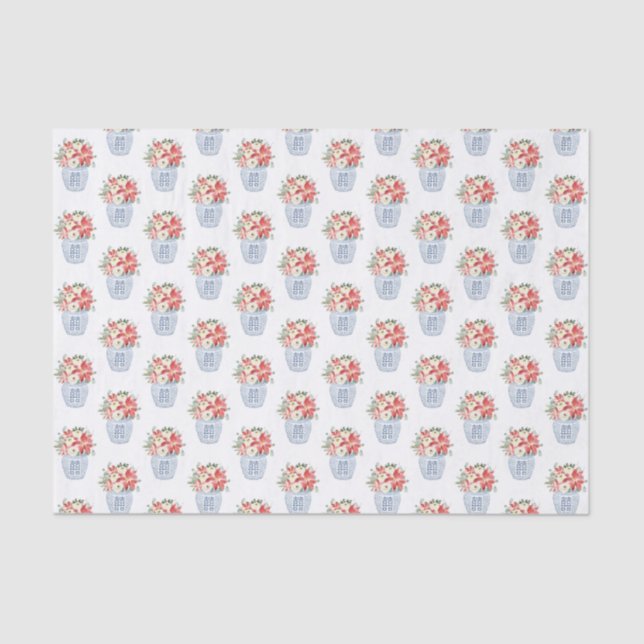Red And White Poinsettia Bouquet Christmas  Tissue Paper (Front)