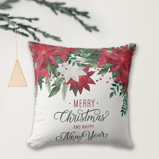 Red and White Poinsettia Bouquet Holiday Cushion (Creator Uploaded)