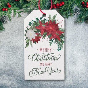 Red and White Poinsettia Bouquet Holiday Gift Tags