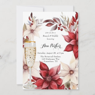 Red and White Poinsettia Wreath Brunch & Bubbly Invitation