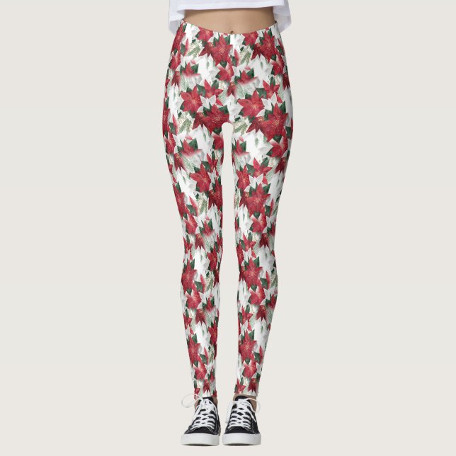 Red and White Poinsettias Leggings (Front)