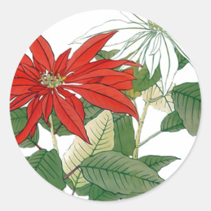 Red and White Poinsettias Round Sticker