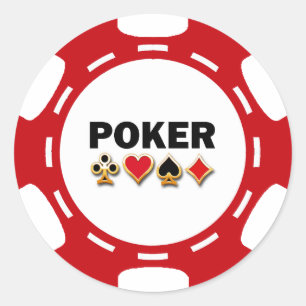 RED AND WHITE POKER CHIP CLASSIC ROUND STICKER
